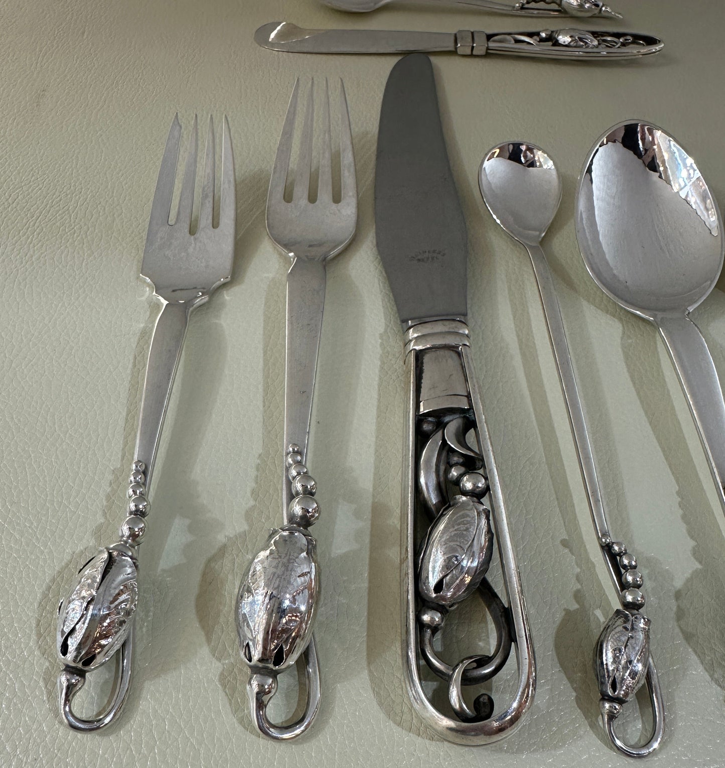 Estate Georg Jensen Sterling Silver Flatware in the "Blossom" Pattern No. 84 Service of 12 (108 Pieces)