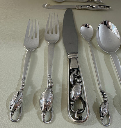 Estate Georg Jensen Sterling Silver Flatware in the "Blossom" Pattern No. 84 Service of 12 (108 Pieces)