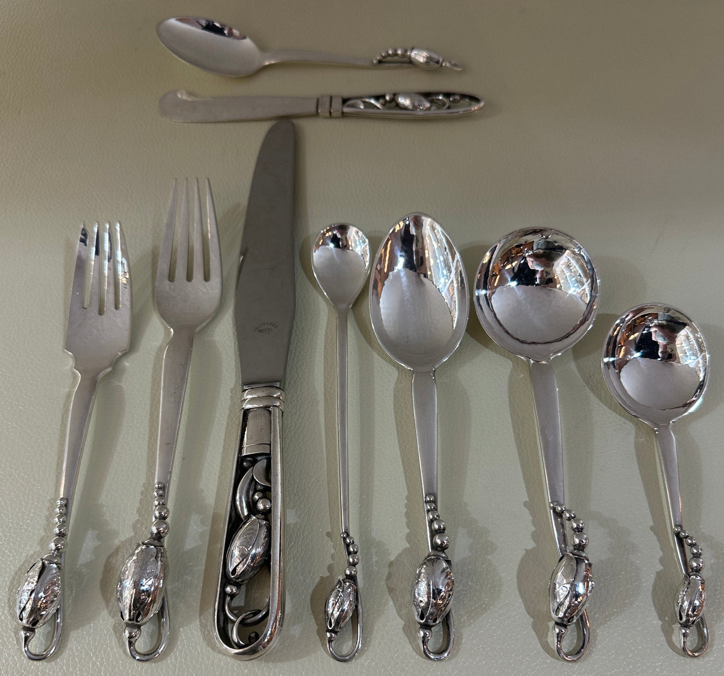 Estate Georg Jensen Sterling Silver Flatware in the "Blossom" Pattern No. 84 Service of 12 (108 Pieces)