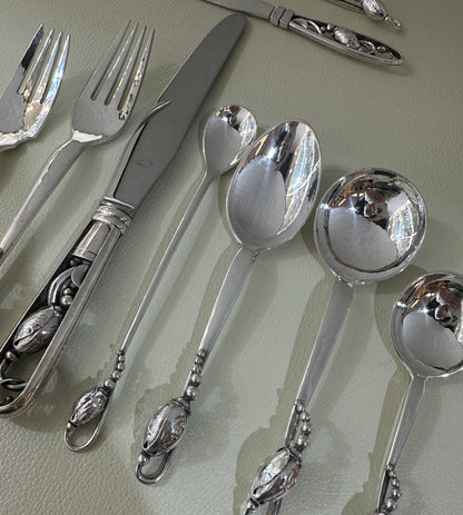 Estate Georg Jensen Sterling Silver Flatware in the "Blossom" Pattern No. 84 Service of 12 (108 Pieces)