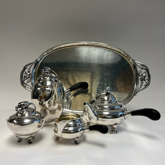 Estate Georg Jensen Sterling Silver "Blossom" Full Coffee & Tea Service No. 2D with Tray No. 2E