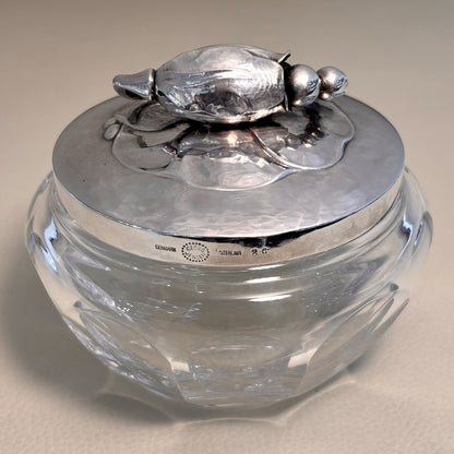 Estate Georg Jensen Sterling Silver "Blossom" Lidded Baccarat Jam Pot No 2C with "Blossom" Underliner No 2A