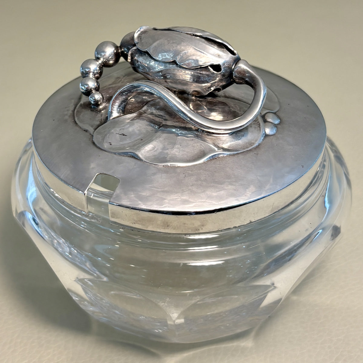 Estate Georg Jensen Sterling Silver "Blossom" Lidded Baccarat Jam Pot No 2C with "Blossom" Underliner No 2A