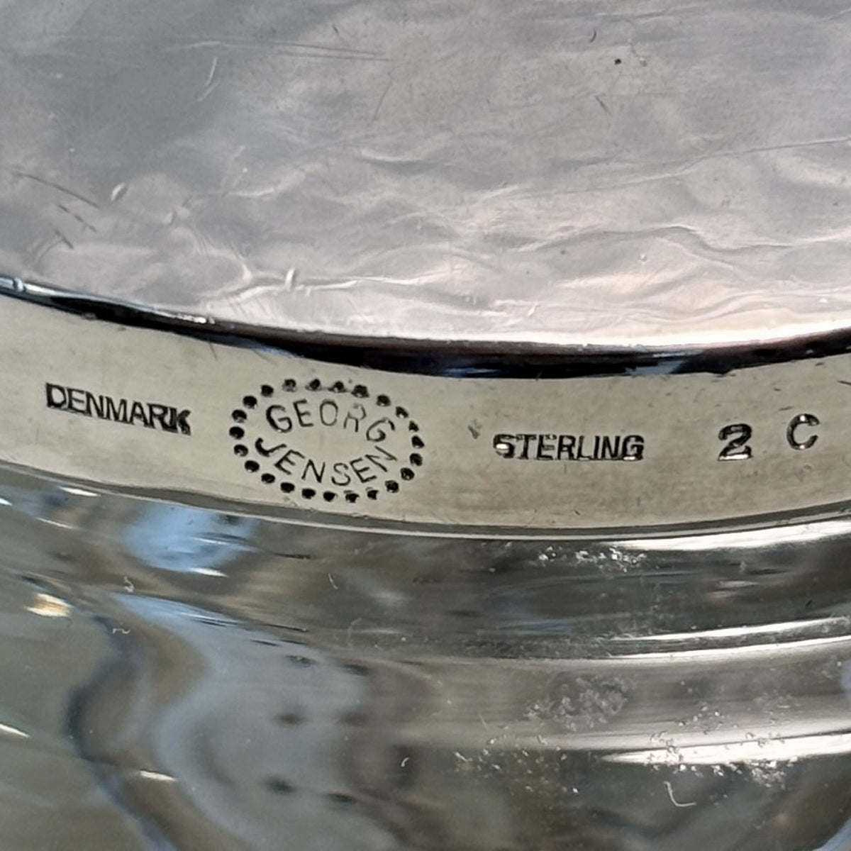 Estate Georg Jensen Sterling Silver "Blossom" Lidded Baccarat Jam Pot No 2C with "Blossom" Underliner No 2A