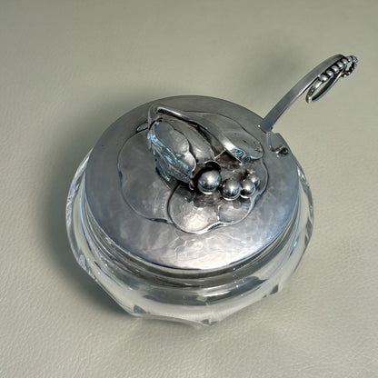 Estate Georg Jensen Sterling Silver "Blossom" Lidded Baccarat Jam Pot No 2C with "Blossom" Underliner No 2A
