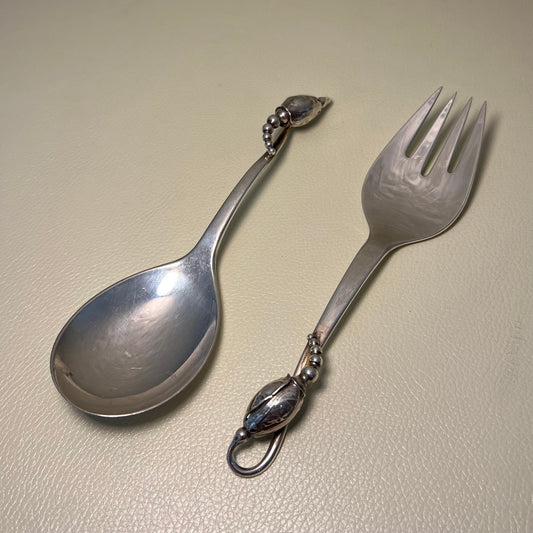 Estate Georg Jensen Sterling Silver "Blossom" Salad Serving Fork & Spoon Set No. 84