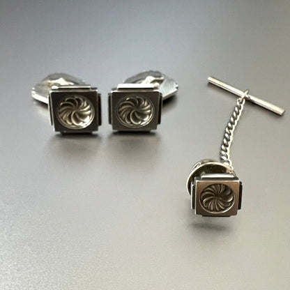 Estate Georg Jensen Sterling Silver Cufflinks with Tie Tack 3 Piece Set by Henry Pilstrup No. 59B
