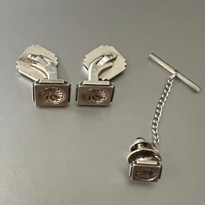 Estate Georg Jensen Sterling Silver Cufflinks with Tie Tack 3 Piece Set by Henry Pilstrup No. 59B