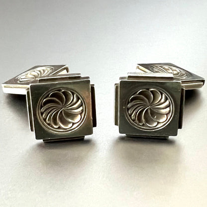 Estate Georg Jensen Sterling Silver Cufflinks with Tie Tack 3 Piece Set by Henry Pilstrup No. 59B