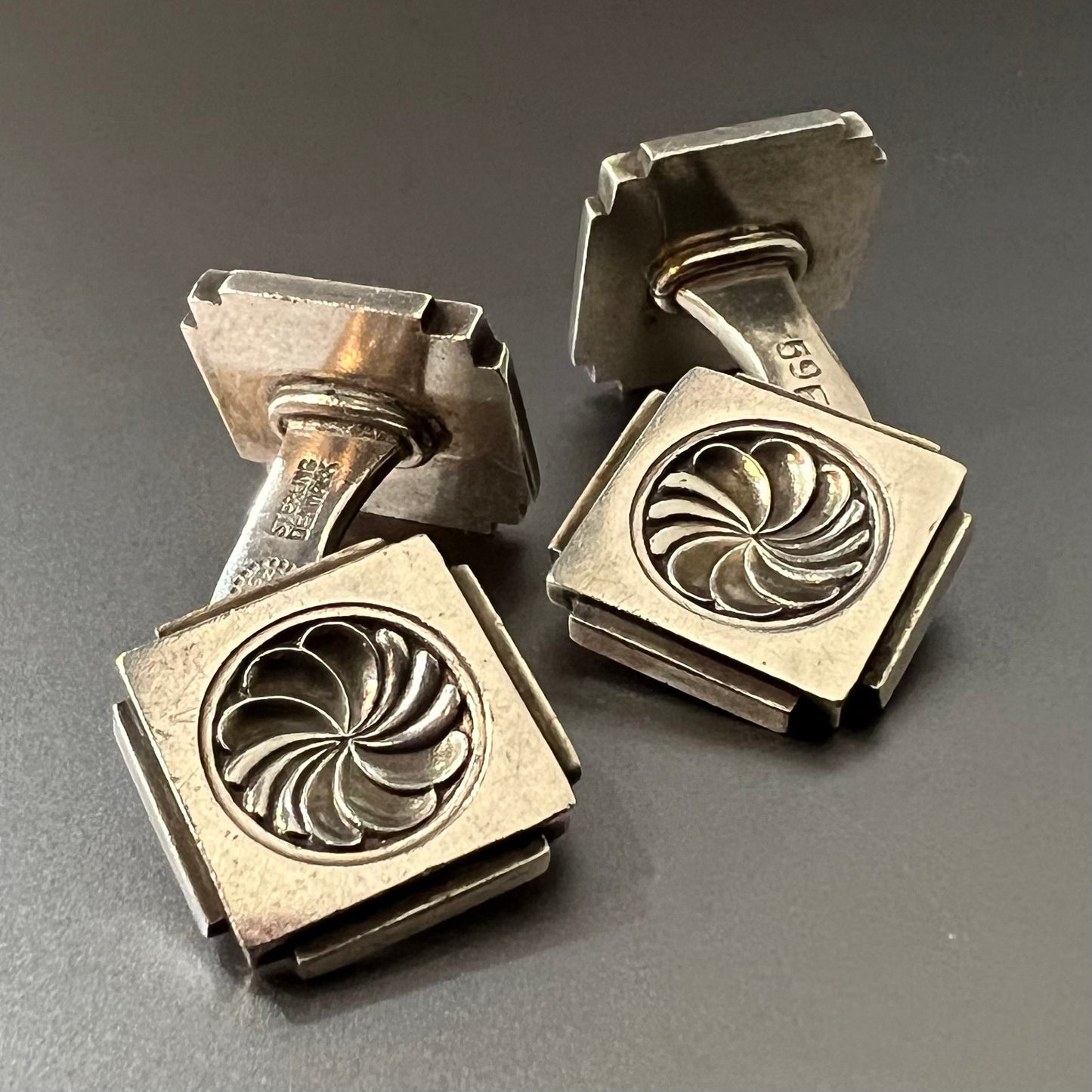 Estate Georg Jensen Sterling Silver Cufflinks with Tie Tack 3 Piece Set by Henry Pilstrup No. 59B