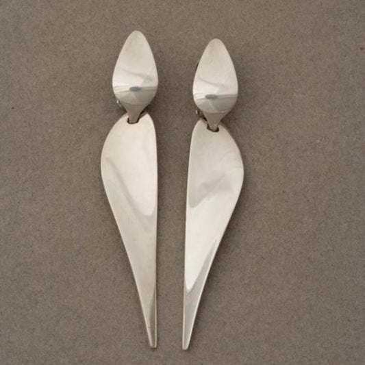 Estate Georg Jensen Sterling Silver Bold Modern Dangle Clip-On Earrings by Nanna Ditzel, Design No. 128A