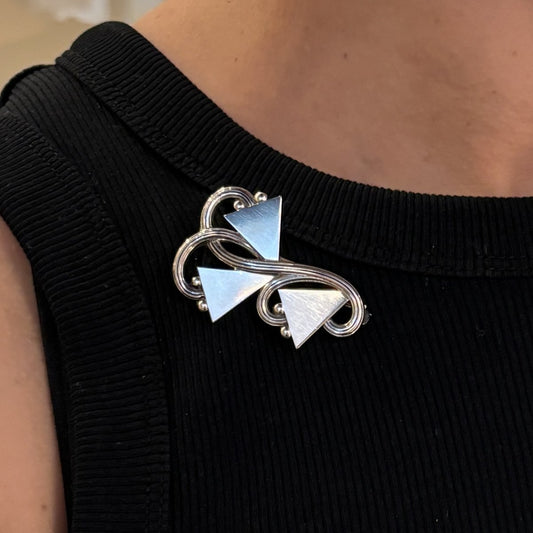 Estate Georg Jensen Sterling Silver Geometric "Triangles" Art Deco Brooch by Jørgen Jensen No. 308