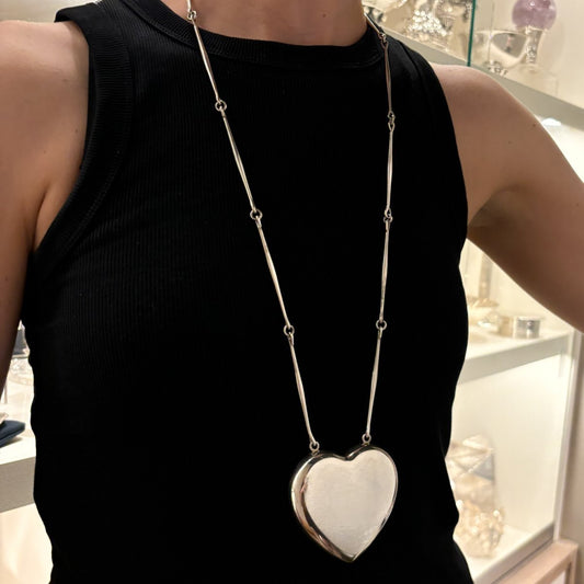 Estate Georg Jensen Sterling Silver Large Heart Pendant Necklace by Astrid Fog No 126