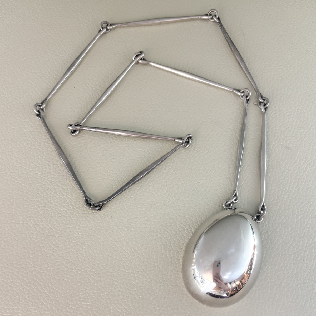 Estate Georg Jensen Sterling Silver Necklace with "Egg" Pendant by Astrid Fog No. 122