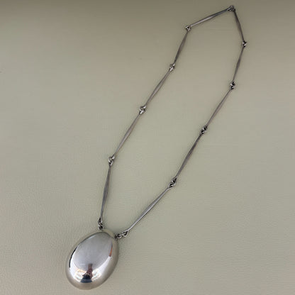 Estate Georg Jensen Sterling Silver Necklace with "Egg" Pendant by Astrid Fog No. 122