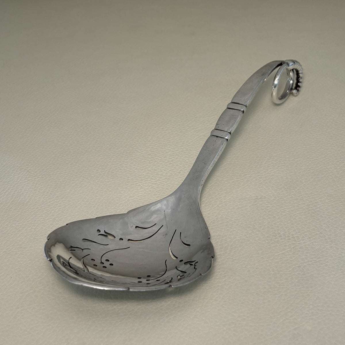 Estate Georg Jensen Sterling Silver Ornamental Pierced Spoon with Flowers No. 41 (8 Inches Long)