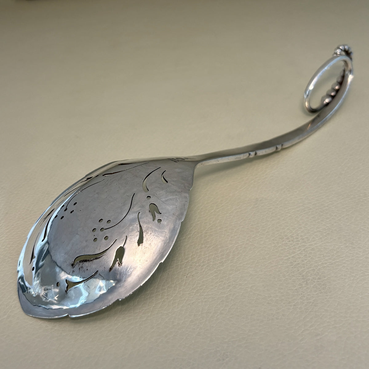 Estate Georg Jensen Sterling Silver Ornamental Pierced Spoon with Flowers No. 41 (8 Inches Long)