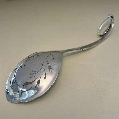 Estate Georg Jensen Sterling Silver Ornamental Pierced Spoon with Flowers No. 41 (8 Inches Long)
