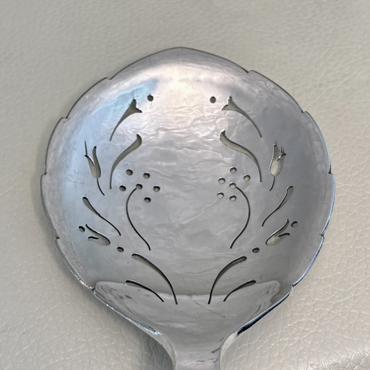 Estate Georg Jensen Sterling Silver Ornamental Pierced Spoon with Flowers No. 41 (8 Inches Long)