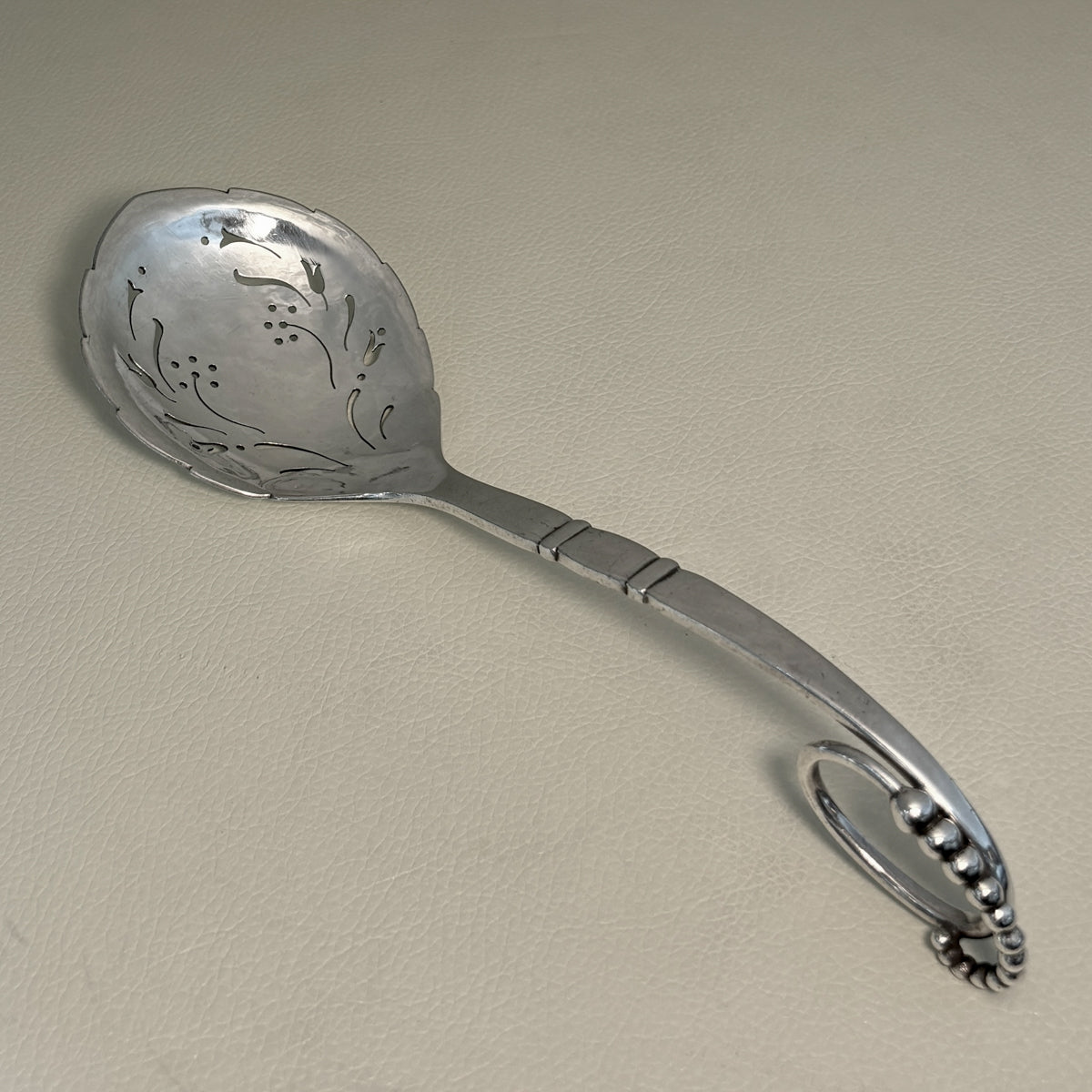 Estate Georg Jensen Sterling Silver Ornamental Pierced Spoon with Flowers No. 41 (8 Inches Long)
