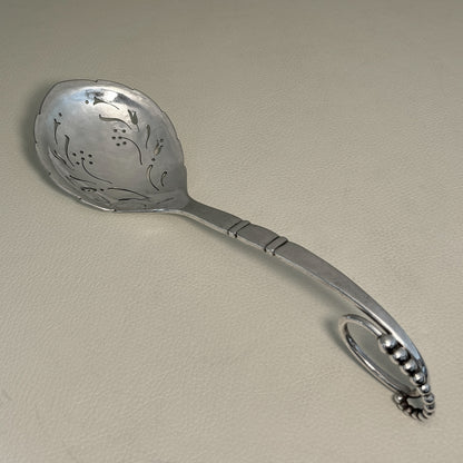 Estate Georg Jensen Sterling Silver Ornamental Pierced Spoon with Flowers No. 41 (8 Inches Long)