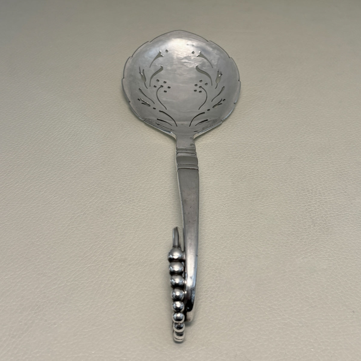 Estate Georg Jensen Sterling Silver Ornamental Pierced Spoon with Flowers No. 41 (8 Inches Long)