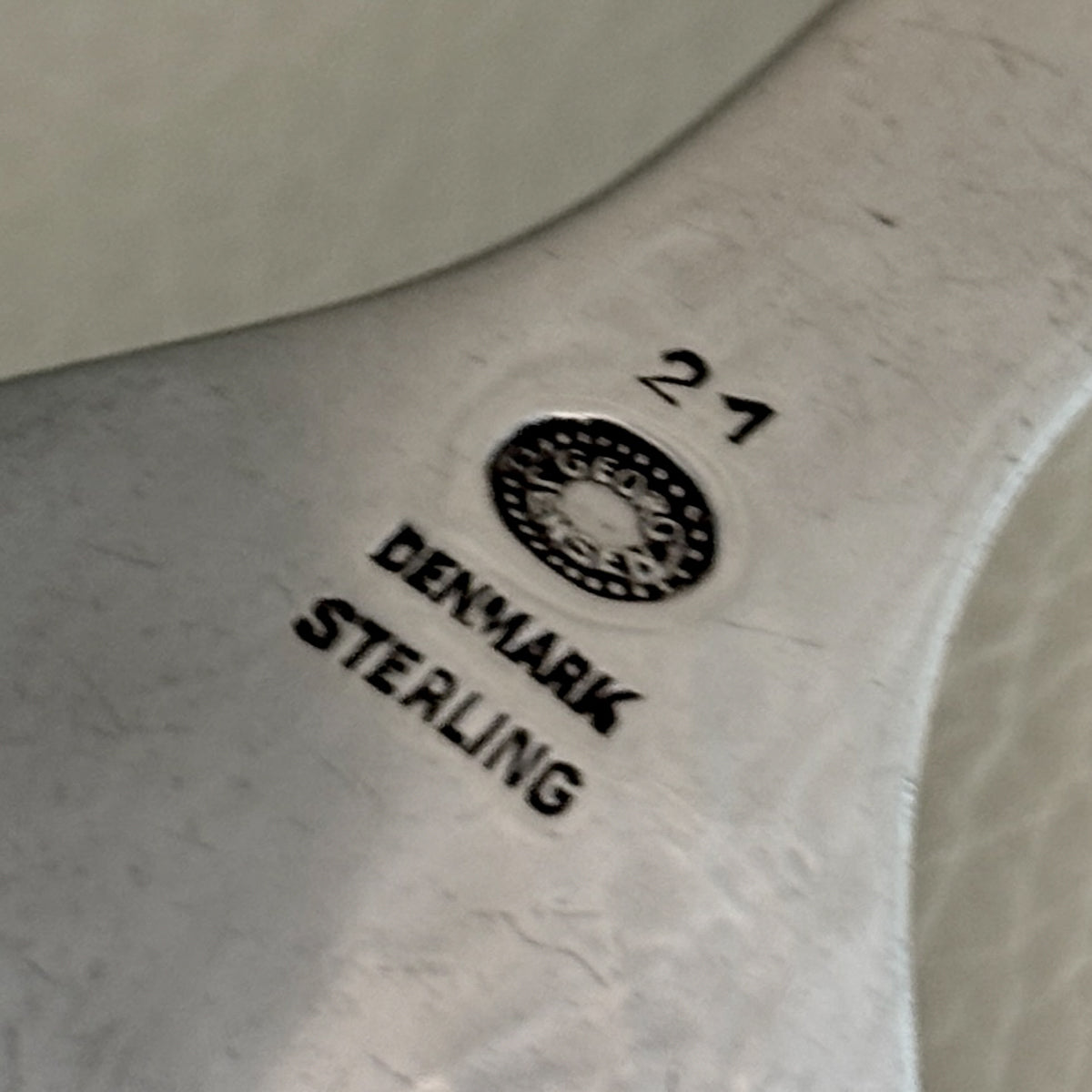 Estate Georg Jensen Sterling Silver Ornamental Spoon with Leaf Edge No. 21