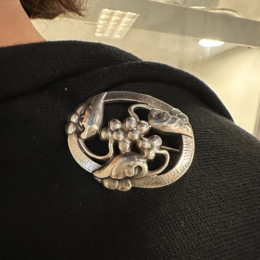 Estate Georg Jensen Sterling Silver Oval Grape & Leaf Brooch No. 101