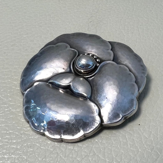 Estate Georg Jensen Sterling Silver Pansy Brooch All Silver No. 113