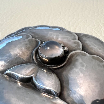 Estate Georg Jensen Sterling Silver Pansy Brooch with Moonstone No. 113