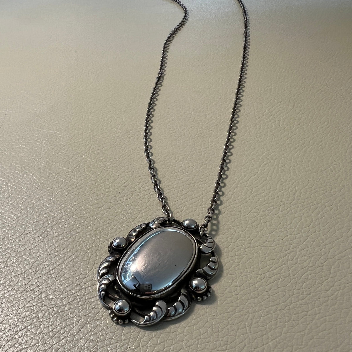 Estate Georg Jensen Sterling Silver Pendant Necklace with Large 