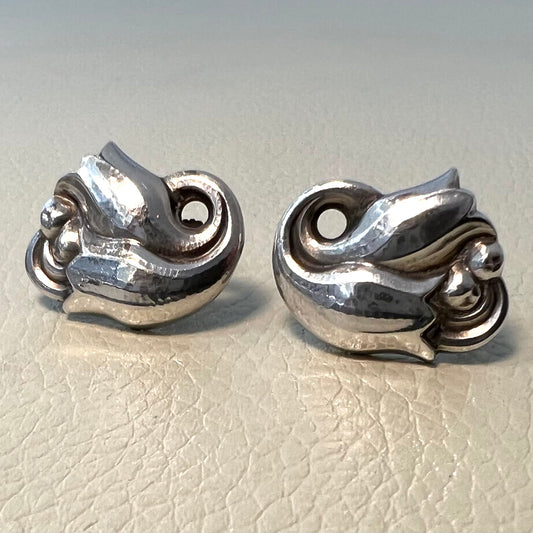 Estate Georg Jensen Sterling Silver Tulip Screw Back Earrings No. 100