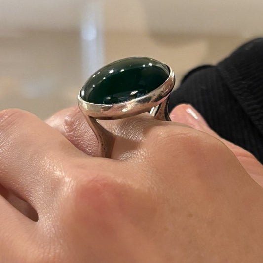 Estate Georg Jensen Sterling Silver & Chrysoprase Ring by Nanna Ditzel No 97