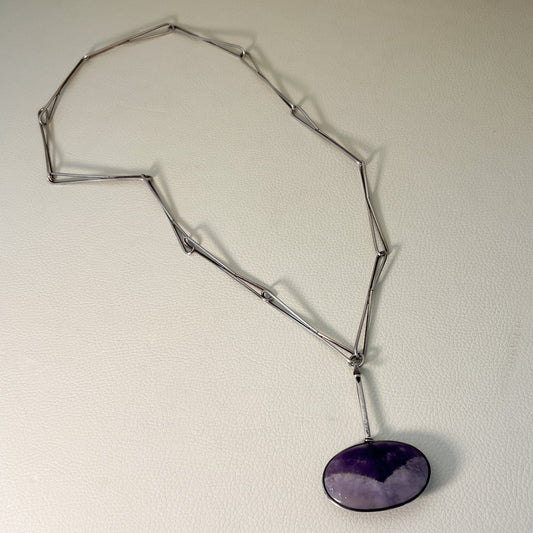 Estate Georg Jensen Sterling Silver and Amethyst Drop Pendant by Vivianna Torun No. 133