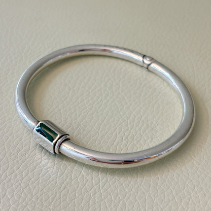 Estate Gucci Sterling Silver Hinged Bangle Inlaid with Rectangular Green Enamel and Screw Clasp by Piero Nutini