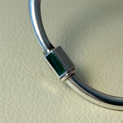 Estate Gucci Sterling Silver Hinged Bangle Inlaid with Rectangular Green Enamel and Screw Clasp by Piero Nutini