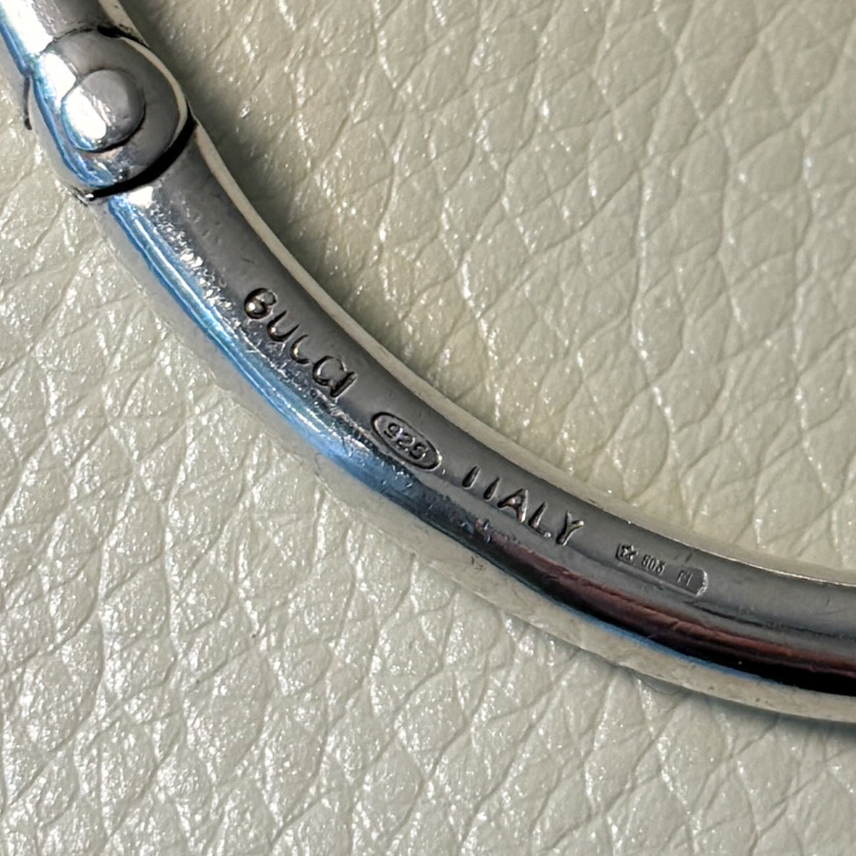 Estate Gucci Sterling Silver Hinged Bangle Inlaid with Rectangular Green Enamel and Screw Clasp by Piero Nutini