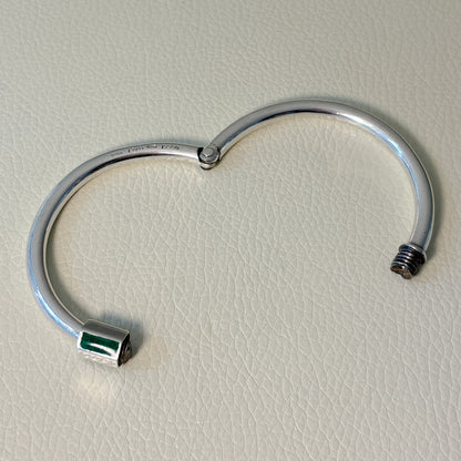 Estate Gucci Sterling Silver Hinged Bangle Inlaid with Rectangular Green Enamel and Screw Clasp by Piero Nutini