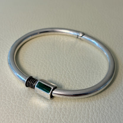 Estate Gucci Sterling Silver Hinged Bangle Inlaid with Rectangular Green Enamel and Screw Clasp by Piero Nutini