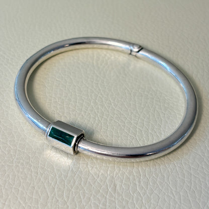 Estate Gucci Sterling Silver Hinged Bangle Inlaid with Rectangular Green Enamel and Screw Clasp by Piero Nutini