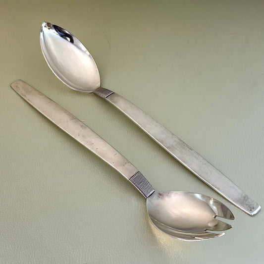 Estate Hingelberg Extra Large  Sterling Silver "Thread" Serving Fork and Spoon Set