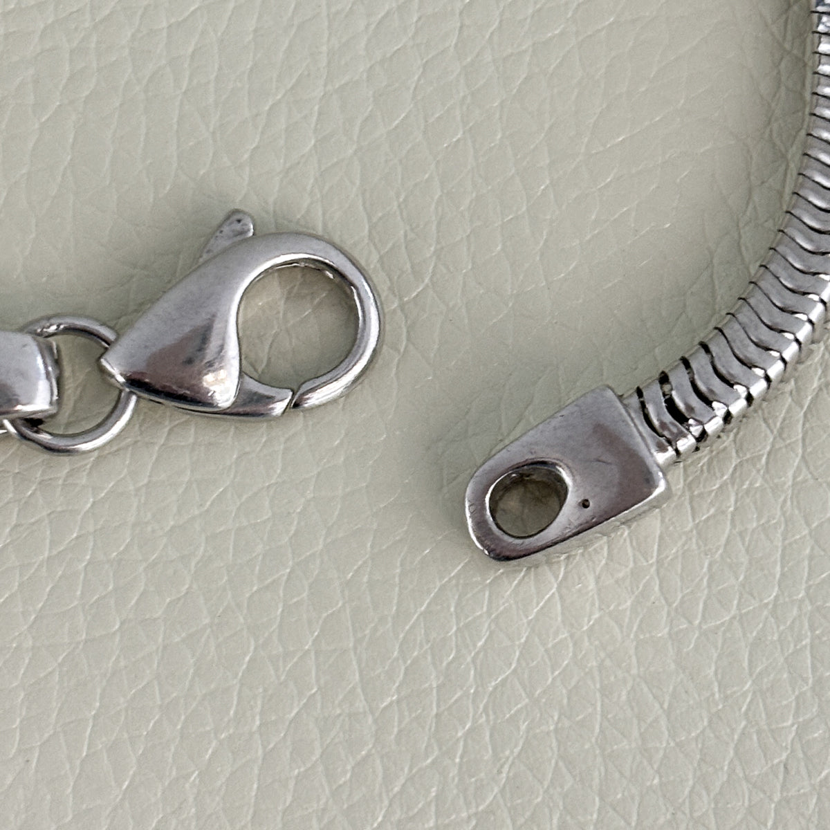 Estate Italian Sterling Silver Snake Chain Necklace with Unique Clasp