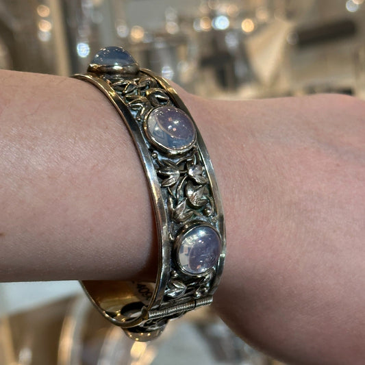 Estate Jo Michels Sterling Silver and Moonstone Bangle