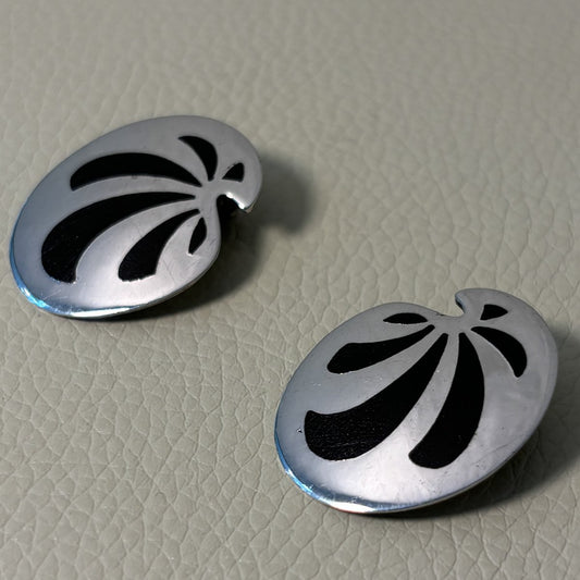 Estate Kai Feiling Sterling Silver and Ebony Earrings