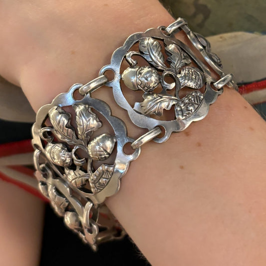 Estate Kalo Hand Wrought Sterling Silver Art Nouveau Acorn Bracelet