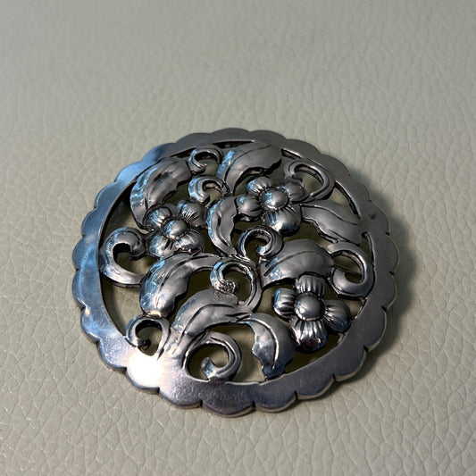 Estate Kalo Hand Wrought Sterling Silver Art Nouveau Flower Brooch