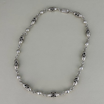 Estate Mexican Sterling Silver Heavy Openwork Beaded Necklace