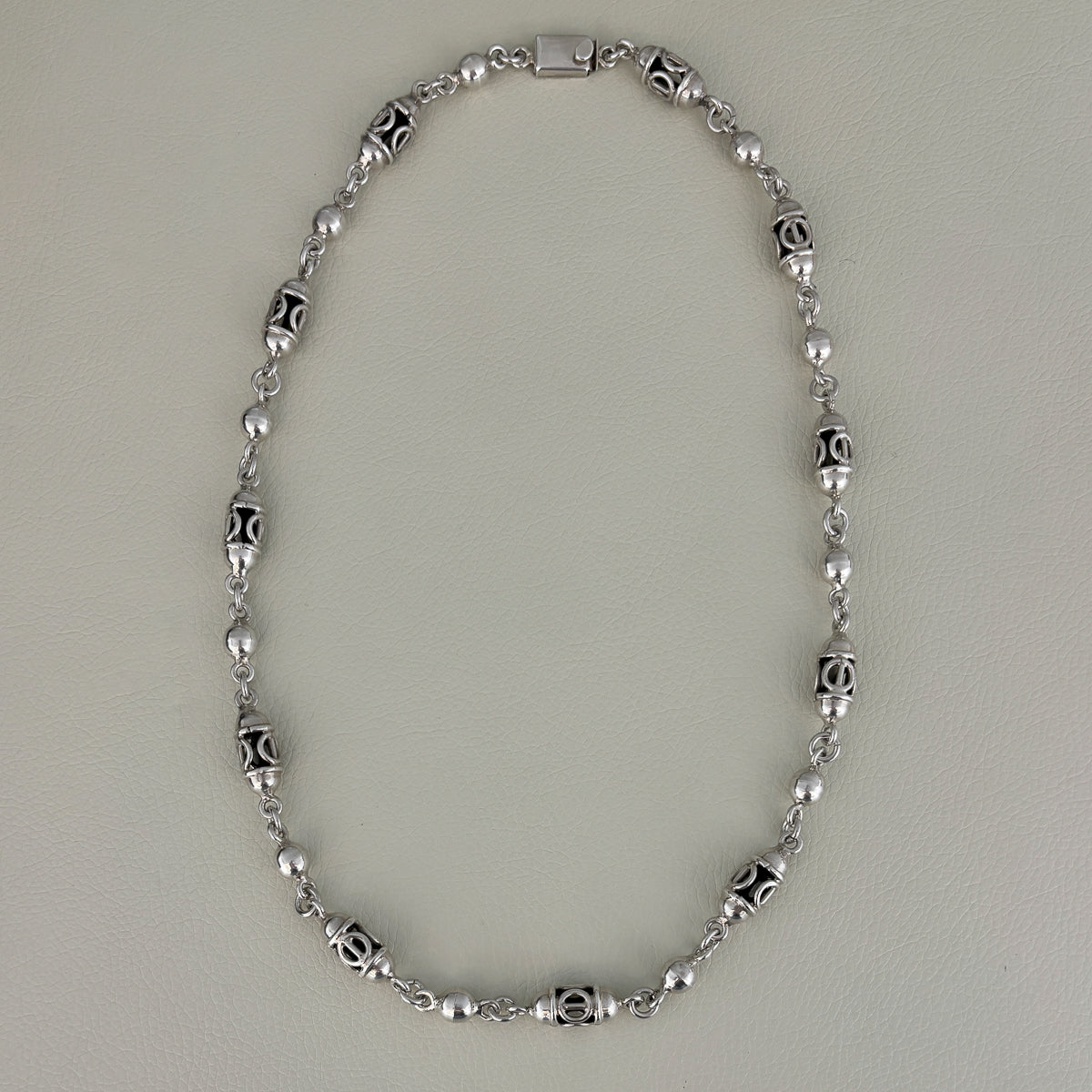 Estate Mexican Sterling Silver Heavy Beaded Long Necklace 23.5"
