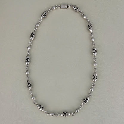 Estate Mexican Sterling Silver Heavy Beaded Long Necklace 23.5"