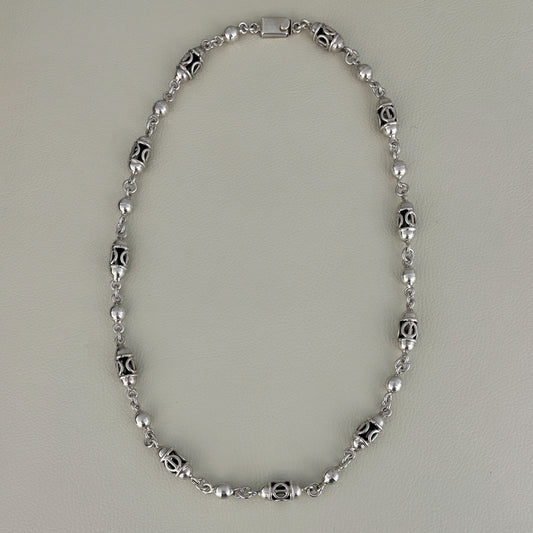 Estate Mexican Sterling Silver Heavy Beaded Long Necklace 23.5"